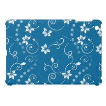 White Vine and Flower Pattern on Blue iPad Mini Case