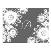 White Vintage Flower -choose colour - RSVP Card Post Card