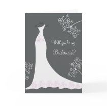White Wedding dress on black Bridesmaid Request Greeting Card