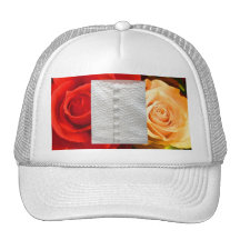 White Wedding Gown Red Yellow Roses Hat