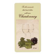 white wine gasses with grapes wine label