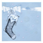 White Winter Blue Snowflakes Baby Boy Shower Personalized Announcements