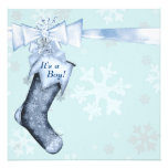 White Winter Blue Snowflakes Baby Boy Shower Custom Invite