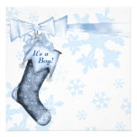 White Winter Blue Snowflakes Baby Boy Shower Invitation