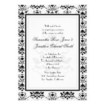 White with Black Damask Elegant Wedding Invitation