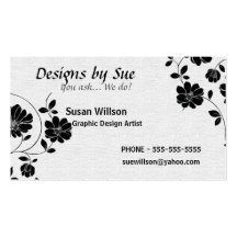 White with Black Flowers Business Card Template
