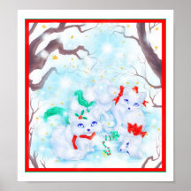 White Wonderland Foxes Poster