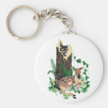 Whitetail Deer Fawn and Raccoon Keychain