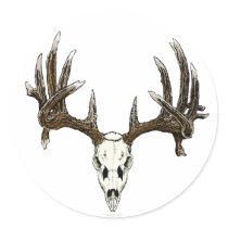 Whitetail deer skull round stickers