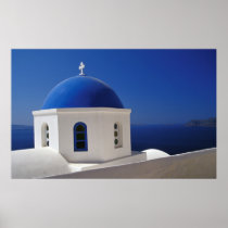 Whitewashed Church with Blue Dome, Santorini Print