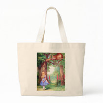 "WHO ARE YOU?" THE CHESHIRE CAT ASKS ALICE. CANVAS BAG