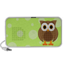 Who? Mr. Owl Cartoon Green with Dots Pc Speakers