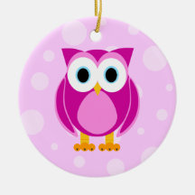 Who? Mrs. Pink Owl Pink Background Ornaments