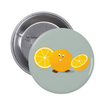 Whole orange smiling with sliced oranges pinback button