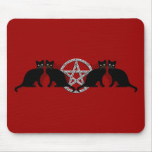 Wicca Magic Pentagram with Black Cat Familiar set Mousepad