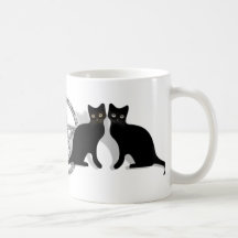 Wicca Magic Pentagram with Black Cat Familiar set Mugs