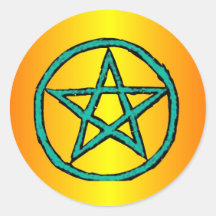 Wicca Star Golden Round Stickers