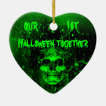 Wicked spooky green skull 1st Halloween together Christmas Ornaments