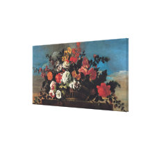 Wicker Basket of Flowers Stretched Canvas Prints