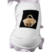 Wicker basket on black background dog t shirt