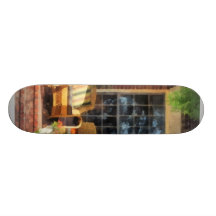 Wicker Chair With Striped Pillow Skateboard