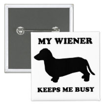 WIENER DOG TEES - "My wiener keeps me busy" Pin