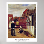 Wife And Maid In A Courtyard By Pieter De Hooch Print