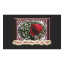 Wife Birthday Rose & Baby's Breath Rectangular Sticker