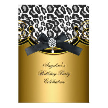 Wild Animal Black White Gold Birthday Party Invites
