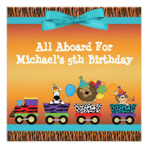 Wild Animals Train Ride Tiger Stripes Birthday Personalized Invitation
