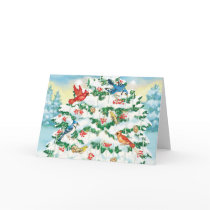 Wild Birds in Nature with Starlit Christmas Tree Greeting Card