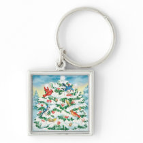 Wild Birds in Nature with Starlit Christmas Tree Key Chains