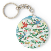 Wild Birds in Nature with Starlit Christmas Tree Key Chain