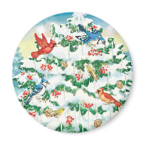 Wild Birds in Nature with Starlit Christmas Tree Fridge Magnet