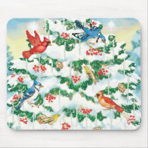 Wild Birds in Nature with Starlit Christmas Tree Mouse Pads