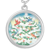 Wild Birds in Nature with Starlit Christmas Tree Personalized Necklace