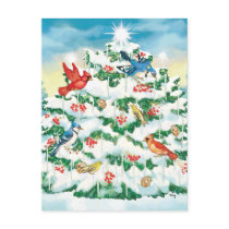 Wild Birds in Nature with Starlit Christmas Tree Postcard