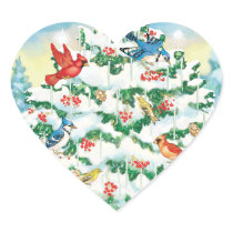 Wild Birds in Nature with Starlit Christmas Tree Heart Sticker
