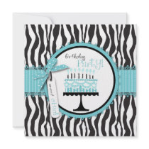 Wild Birthday Cake Card Square Turq Custom Announcements