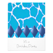 Wild Blue Giraffe Pattern Birthday Invitation