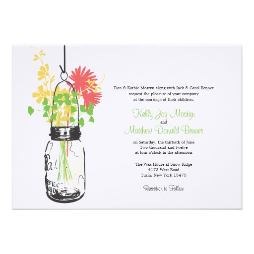 Wild flowers & Mason Jar Wedding Invitations