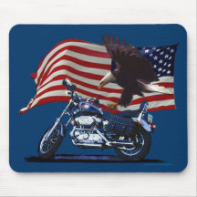 Wild & Free - Patriotic Eagle, Motorbike & US Flag Mousepad