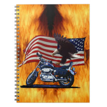 Wild & Free - Patriotic Eagle, Motorbike & US Flag Notebook