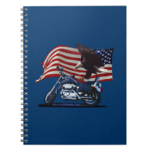 Wild & Free - Patriotic Eagle, Motorbike & US Flag Spiral Note Books