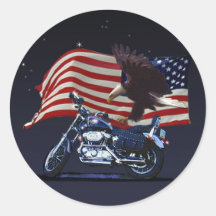 Wild & Free - Patriotic Eagle, Motorbike & US Flag Round Sticker