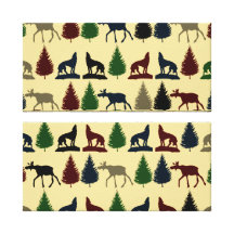 Wild Moose Wolf Wilderness Mountain Cabin Rustic Stretched Canvas Print