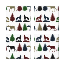 Wild Moose Wolf Wilderness Mountain Cabin Rustic Stretched Canvas Print