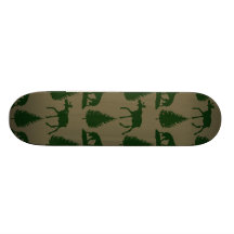 Wild Moose Wolves Pine Trees Rustic Tan Green Skateboard
