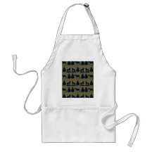 Wild Moose Wolves Pine Trees Rustic Tan Navy Blue Aprons