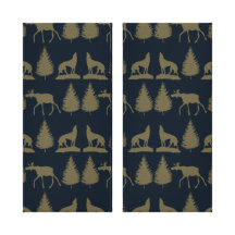 Wild Moose Wolves Pine Trees Rustic Tan Navy Blue Stretched Canvas Print